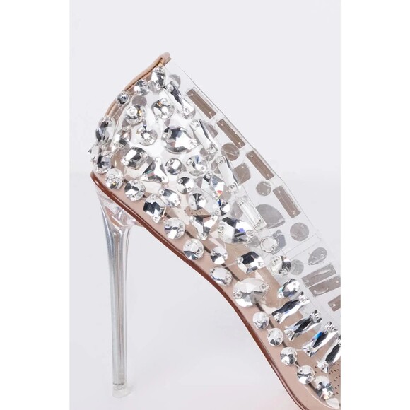 Azalea Wang Bonnie Women's Sz 10 Clear Rhinestone Encrusted Pumps Stiletto Heels - Picture 3 of 14